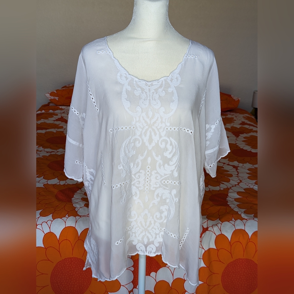 Johnny Was Demoran Eyelet Sheer Blouse